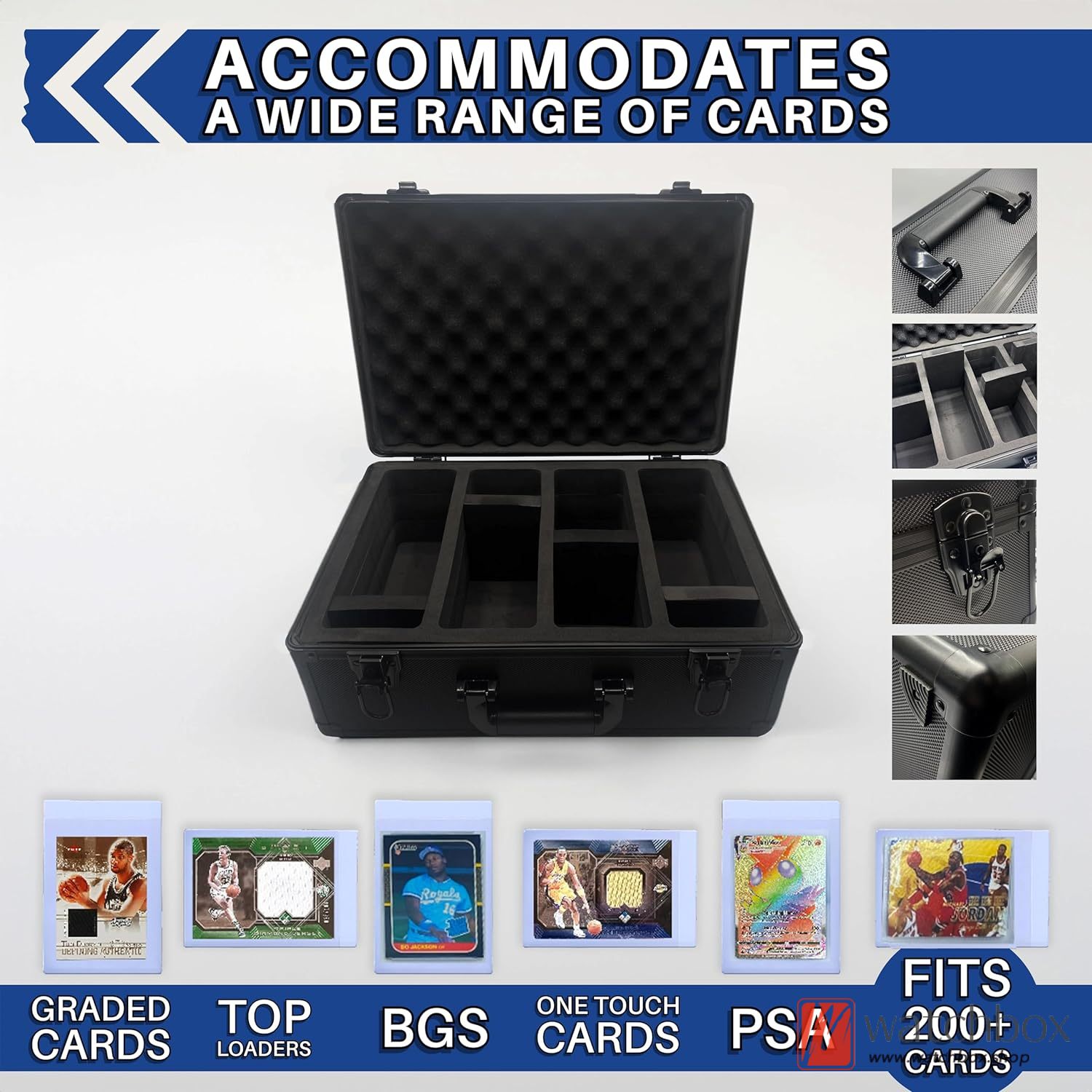 4 Row Hard-Shell Card Carrying Case Organizer Storage Case Box for Trading Cards, Sports Cards, Toploaders, and other Standard Sized Cards