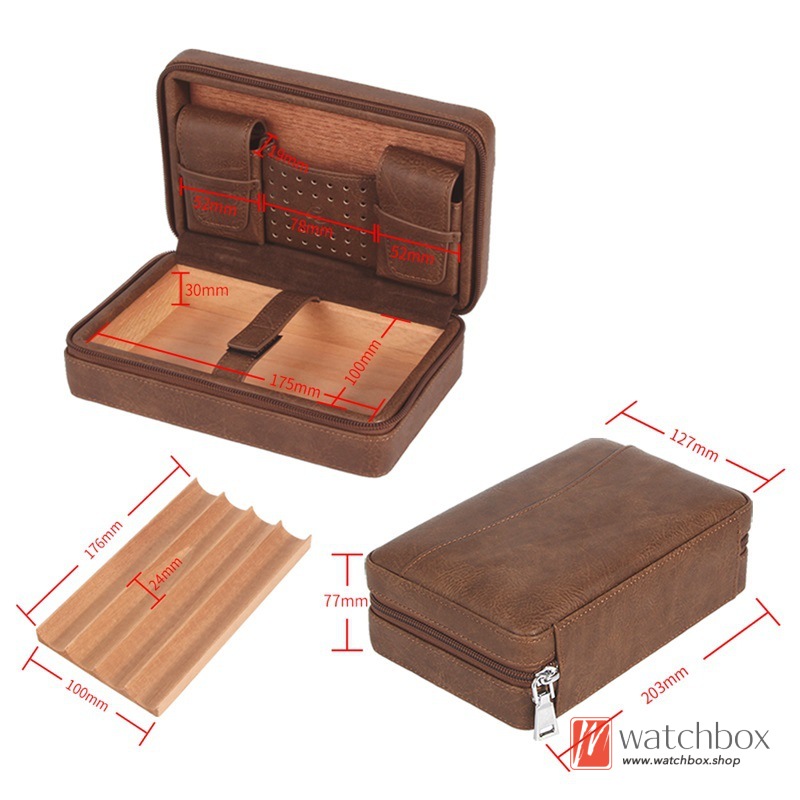 Travel Portable Leather Wooden Cigar Tobacco Humidor Box Pack Of 4 Empty