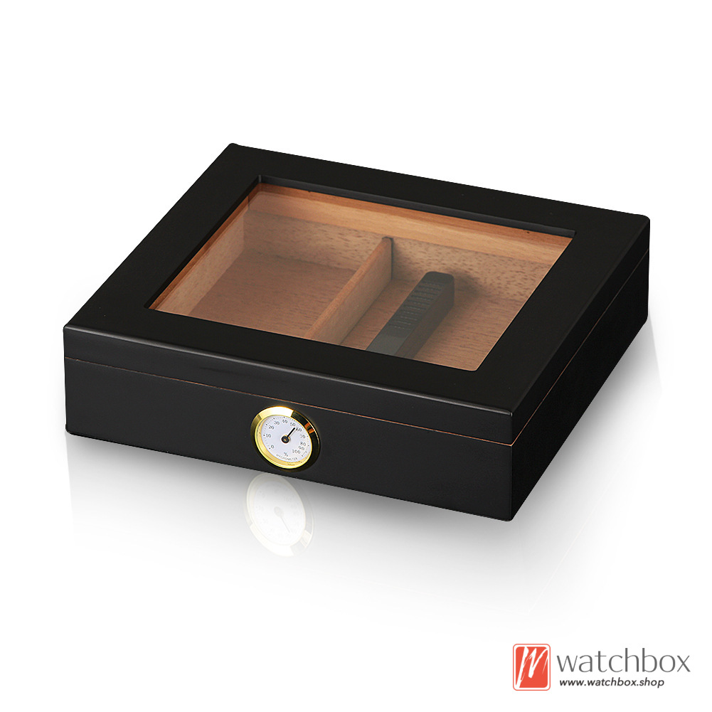 Large Capacity Wooden Glass Cigar Tobacco Humidor Storage Box