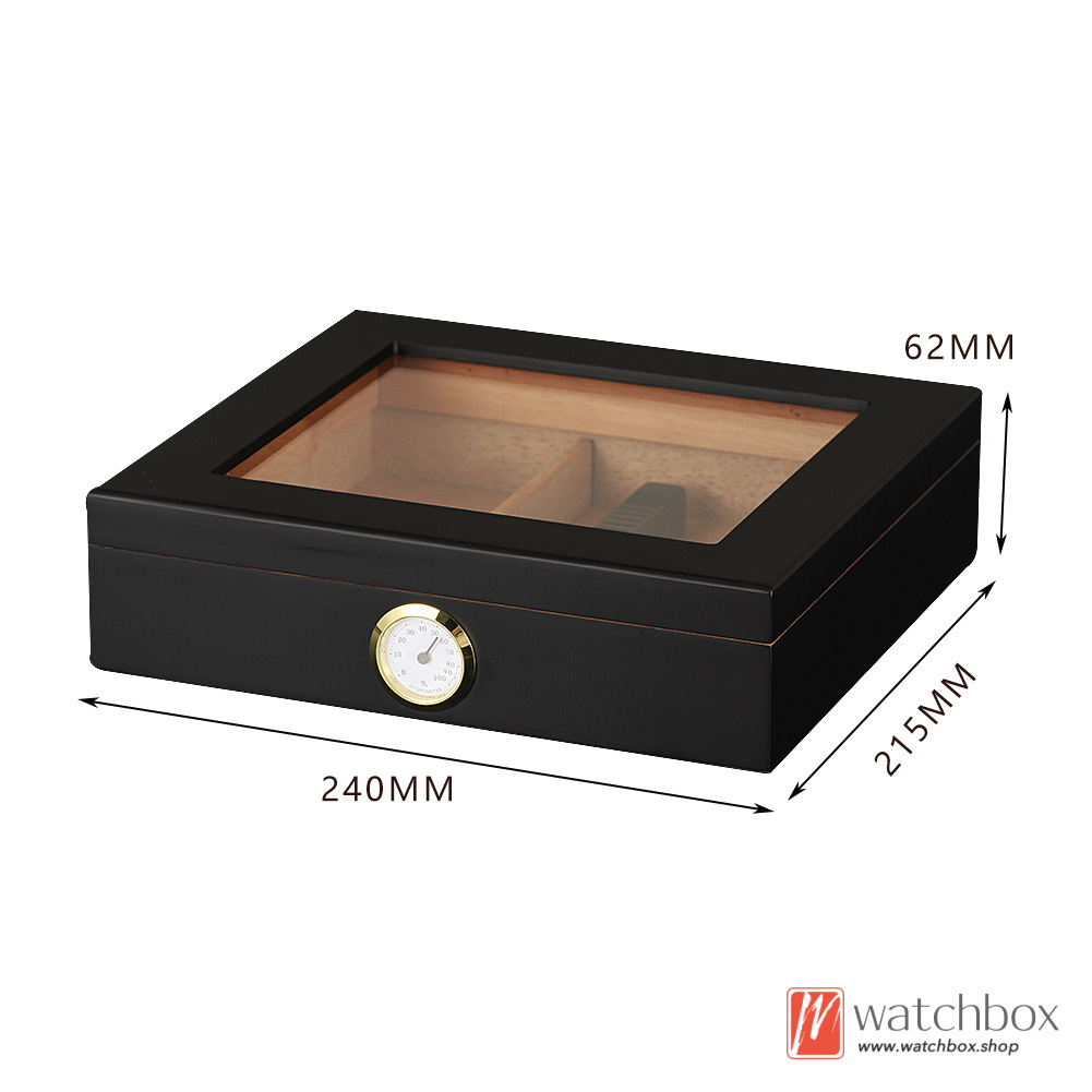 Large Capacity Wooden Glass Cigar Tobacco Humidor Storage Box