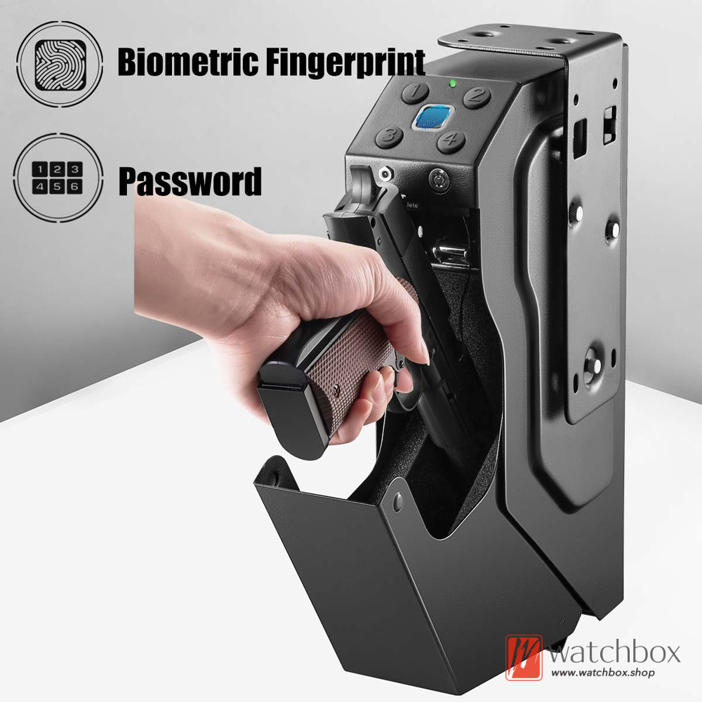 Fingerprint/Password/Key 3 in 1 Hidden Desk Mounted Anti-theft Anti-fall Home Gun Pistol Safe Storage Box for Bedside Nightstand, Grocery, RV