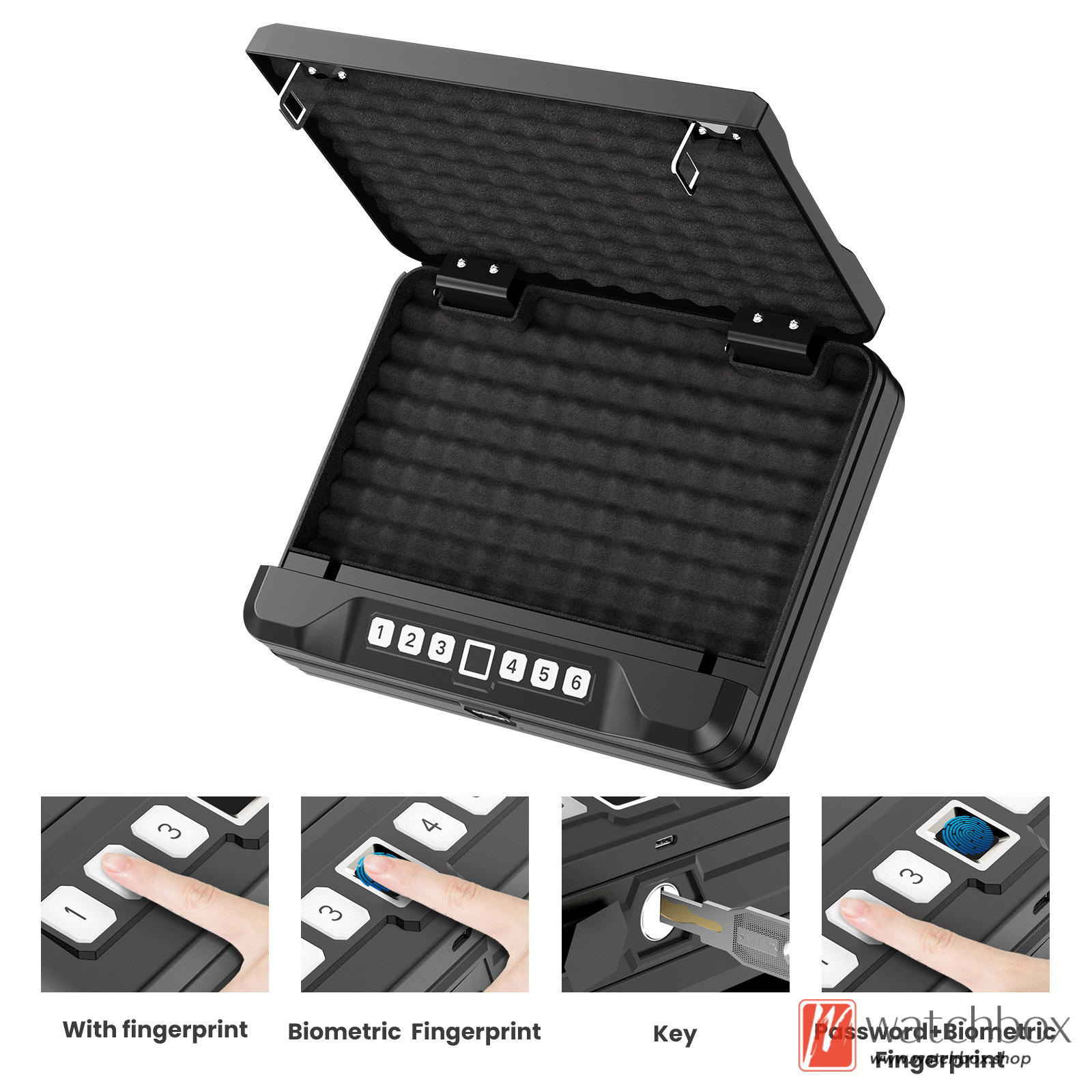 Fingerprint Lock Password Key Biometric Handgun Safe Box Pistol Safe Small Safe Box for Car Bedside Nightstand