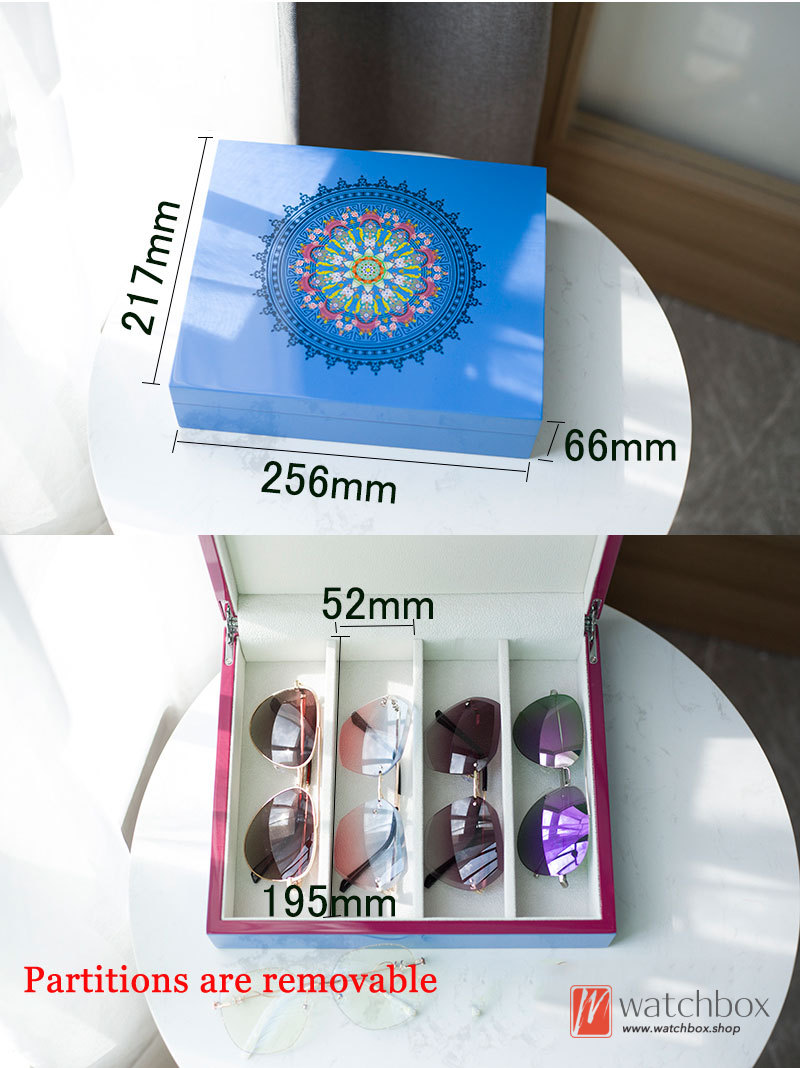 Mandala Wisdom Flower Pattern High Gloss Piano Paint Wood Sunglasses Case Eyewear Jewelry Storage Organizer Box