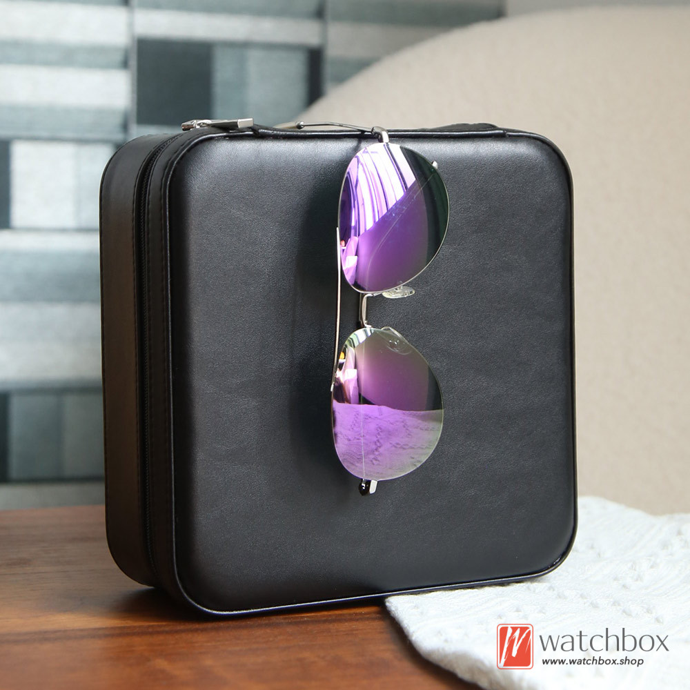 Portable Zip PU Leather Sunglasses Case Eyewear Jewelry Storage Travel Box