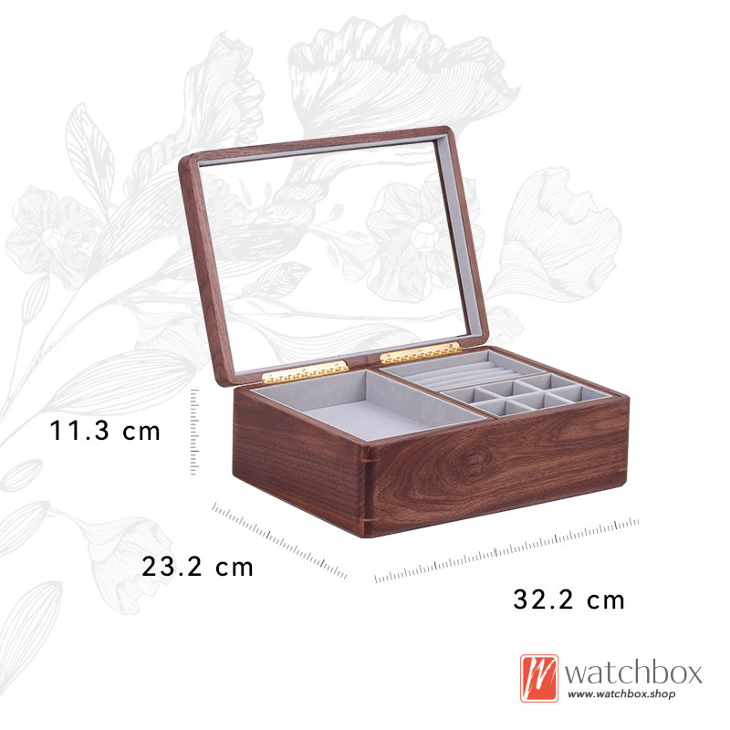 Premium Quality The Time Vintage Solid Walnut Wood Watch Jewelry Necklace Ring Case Storage Organizer Display Box
