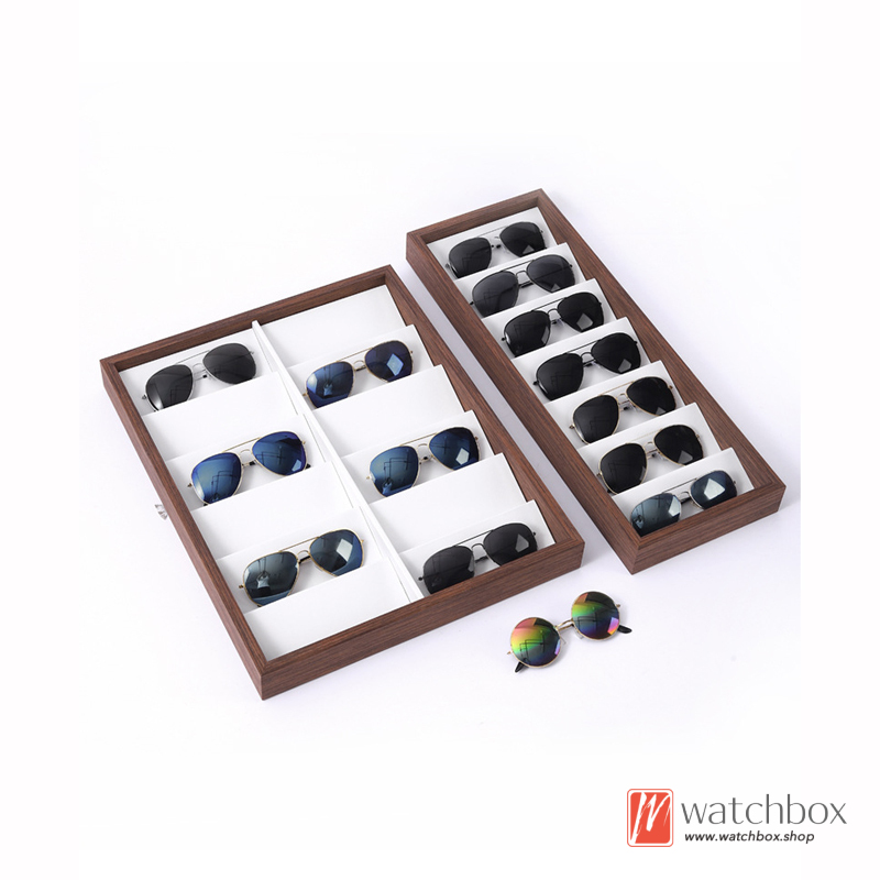 7/12/18/24 Grids Walnut Wood Grain Glasses Sunglasses Bracelet Jewelry Case Storage Display Tray