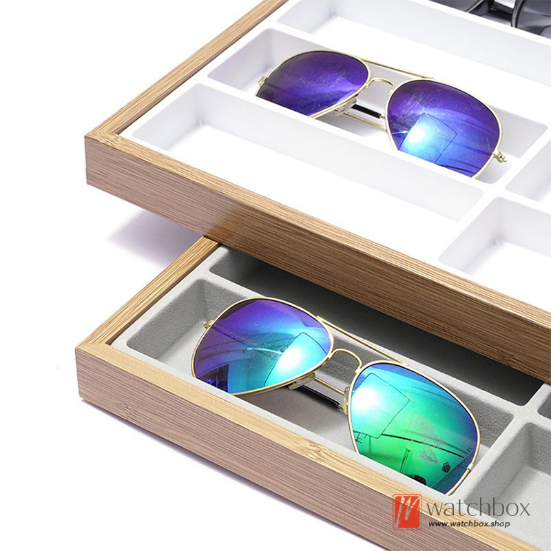 24 Grids Large Rosewood Grain Sunglasses Glasses Storage Counter Display Organizer Tray