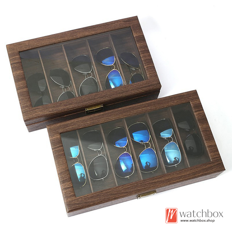 Vintage Solid Wood Glasses Display Box Dustproof Glass skylight Sunglasses Storage Box
