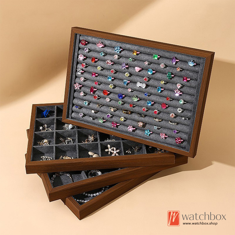 Luxury Black Walnut Wood Grain Jewelry Display Storage Tray Bracelets Rings Earrings Display Plates