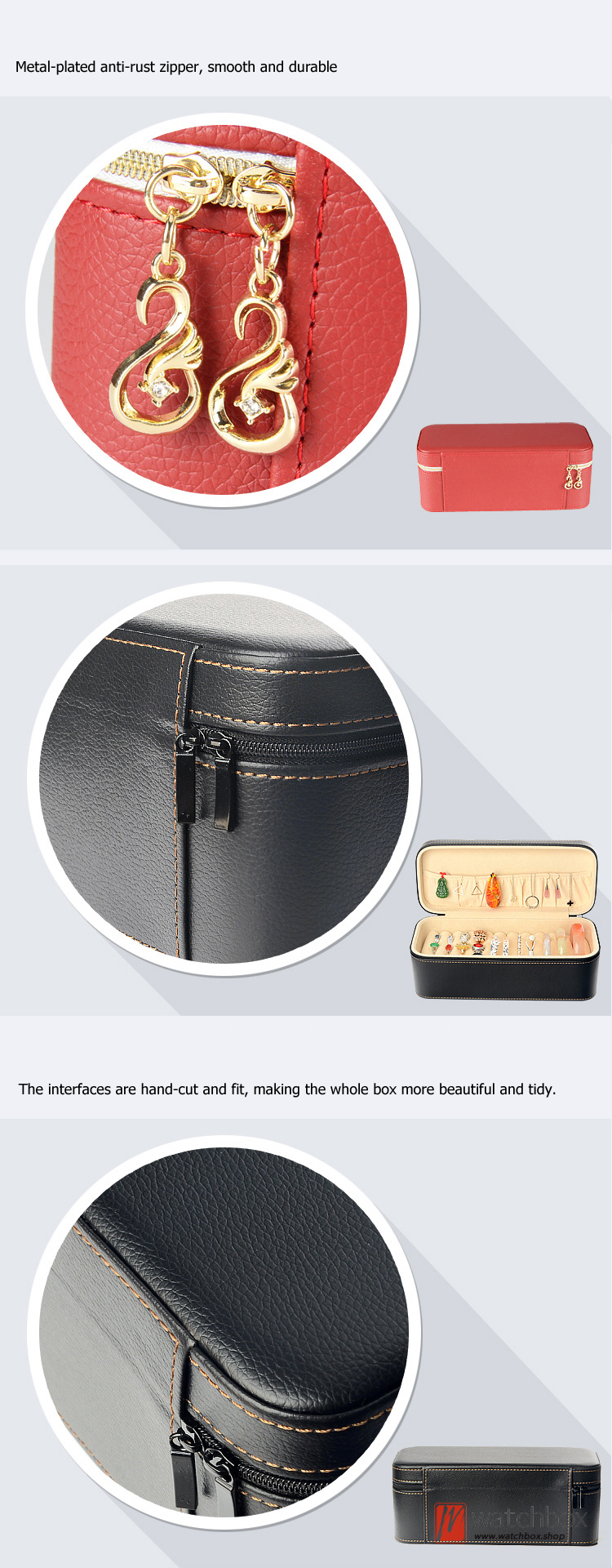 Microfiber Leather Bangle Rings Jade Bracelet Jewelry Case Storage Organizer Zipper Travel Box