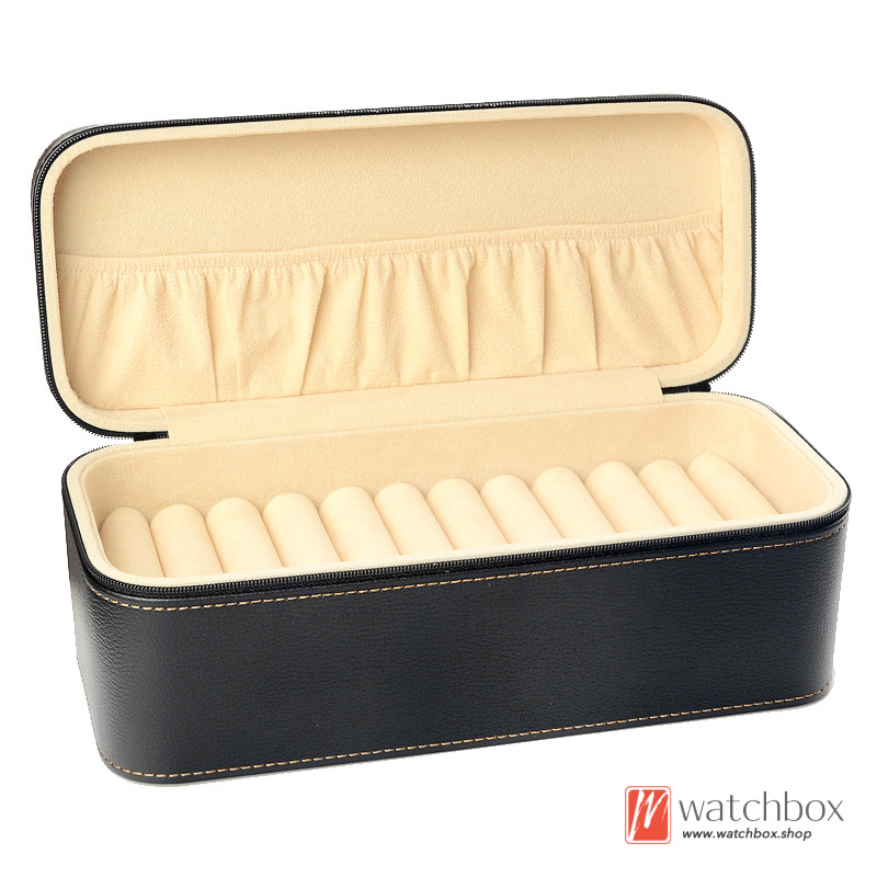 Microfiber Leather Bangle Rings Jade Bracelet Jewelry Case Storage Organizer Zipper Travel Box