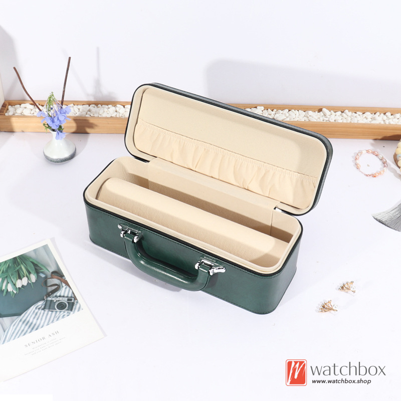 Portable PU Leather Bangle Bracelet Jewelry Case Storage Zipper Handle Travel Box