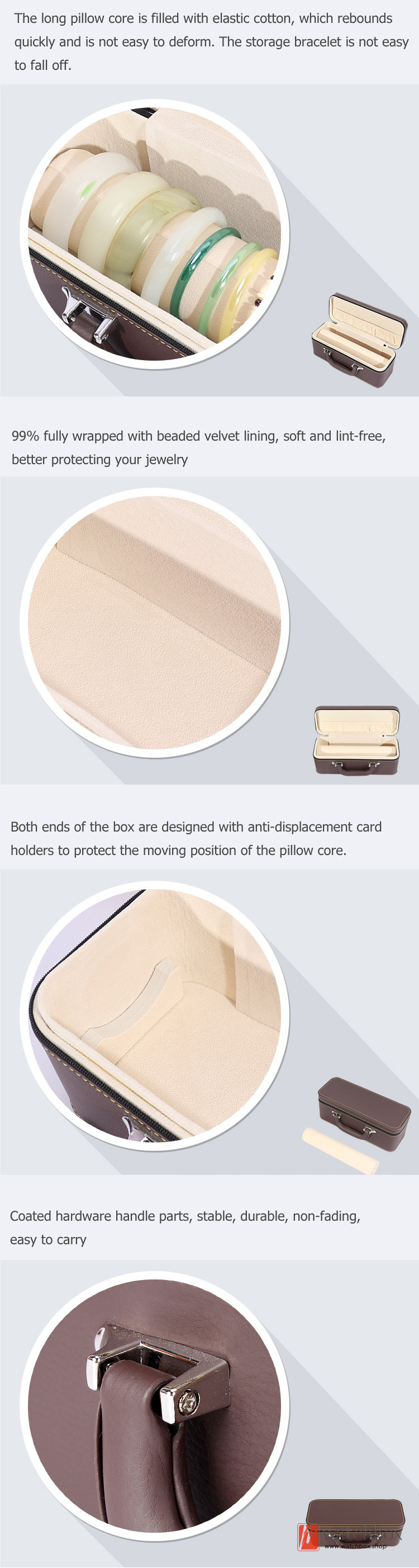 Portable Leather Bangle Bracelet Jewelry Case Storage Zipper Handle Travel Box