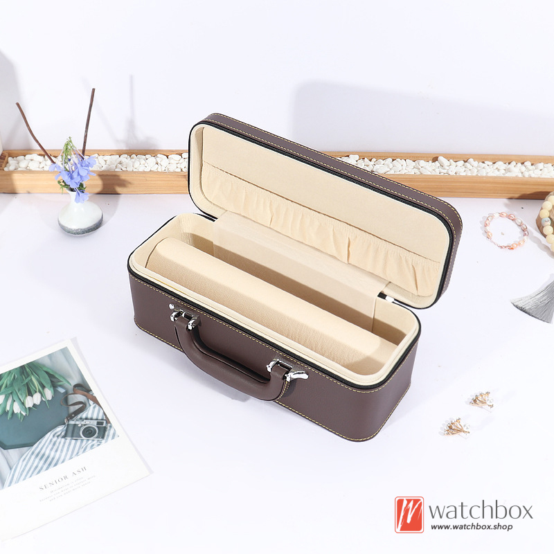 Portable PU Leather Bangle Bracelet Jewelry Case Storage Zipper Handle Travel Box