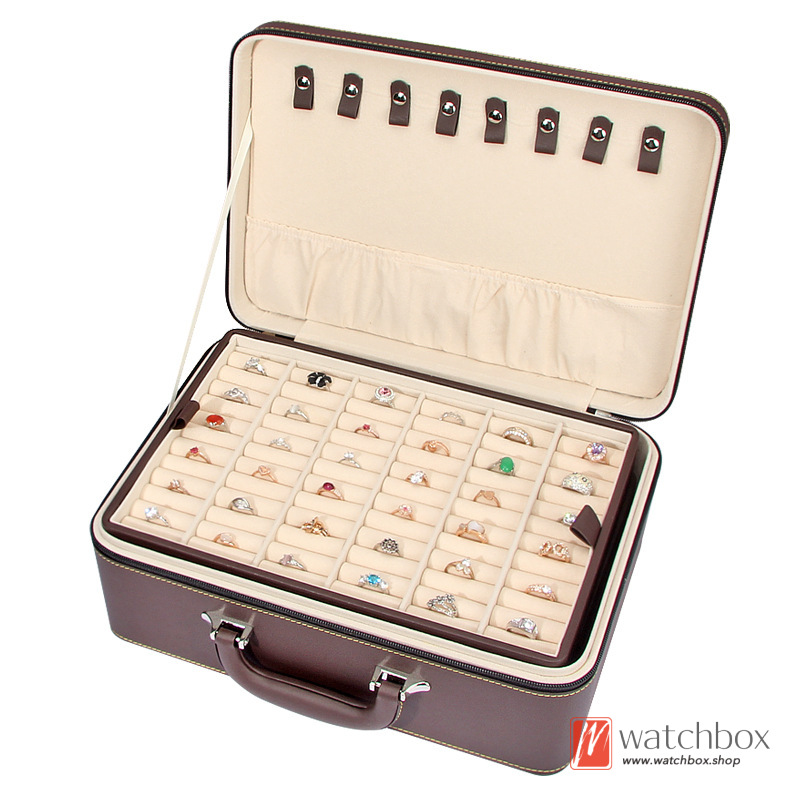 Portable 3 Layer Large Capacity PU Leather Jewelry Box Ring Earrings Necklace Bracelet Multifunction Storage Organizer Box Travel Suitcase