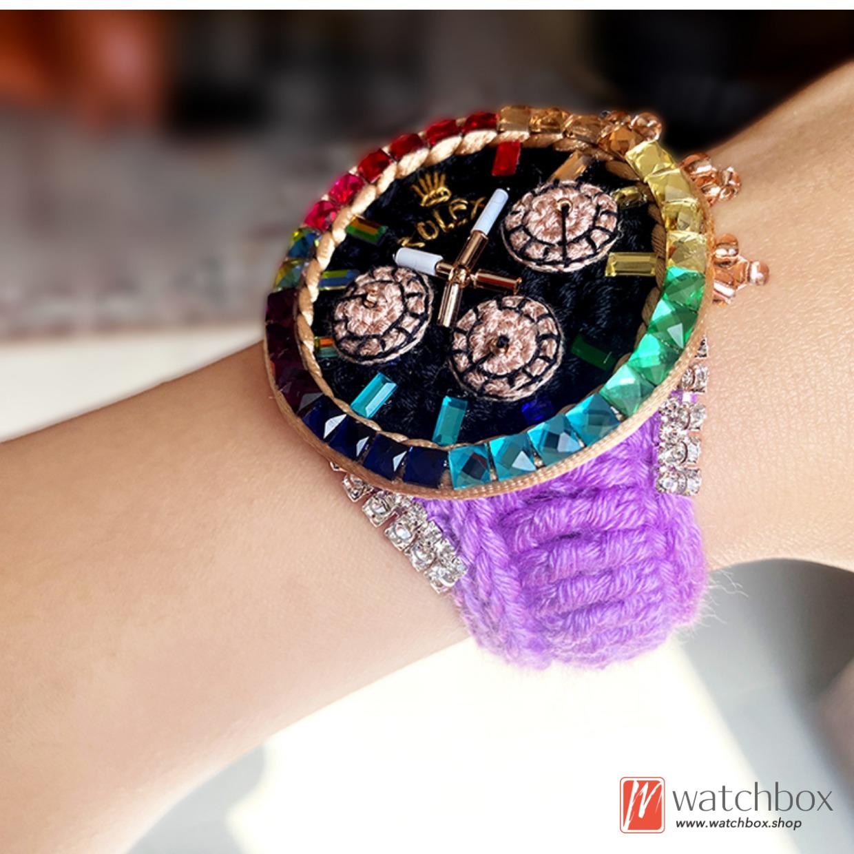 High-end Customization Handmade Classic Rainbow Brand Wool Knitted Watch Handicrafts Gift Creative Special Birthday Present