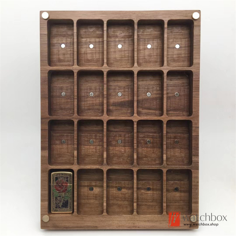 Walnut Solid Wood Lighter Case Collection Organizer Storage Display Tray Gift Box