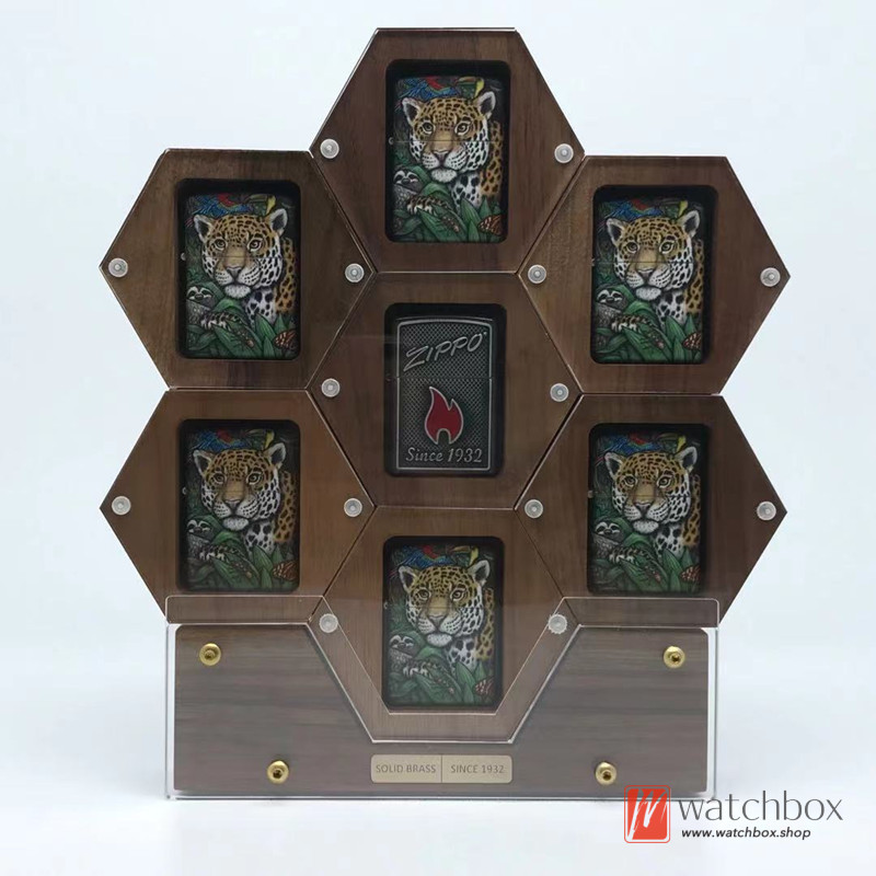 Lighter Case Collection Storage Display Walnut Solid Wood Hex Box