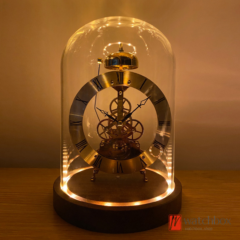 Vintage Luxury Table Clock Mantel Clock Metal Mechanical Movement Pendulum Clocks Home Decoration Desk Clock Watches Bedroom Voice Controlled Night Light Idea Gift