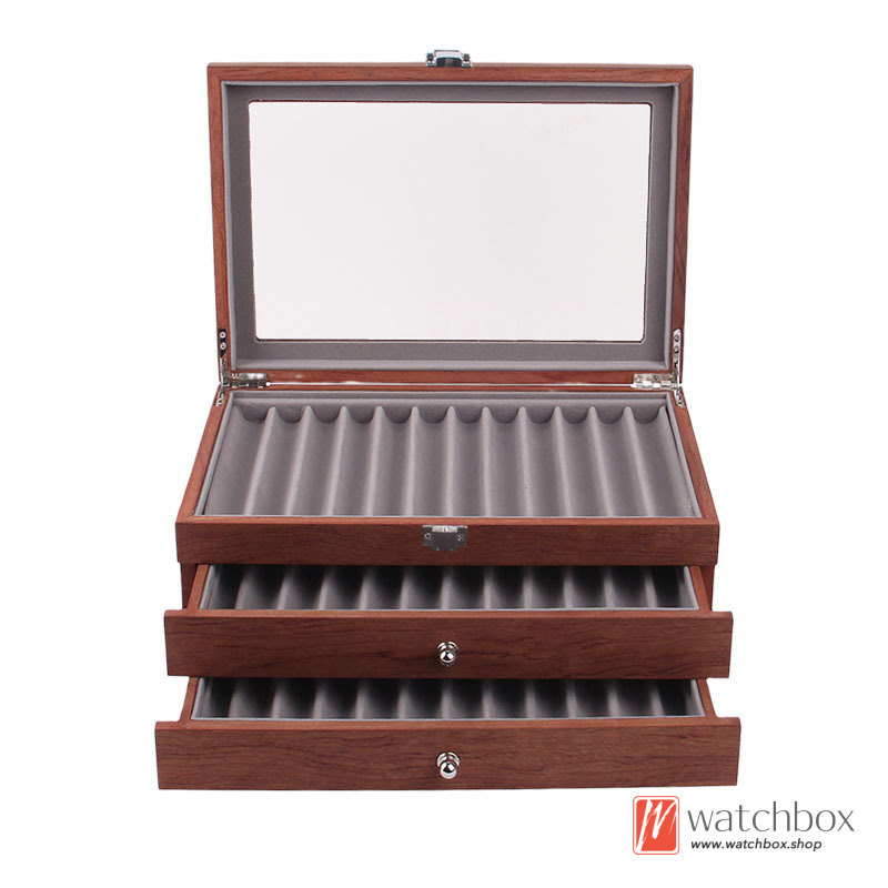 Quality Vintage Wood Pen Storage Case Box Multi-layer Drawer Display Box