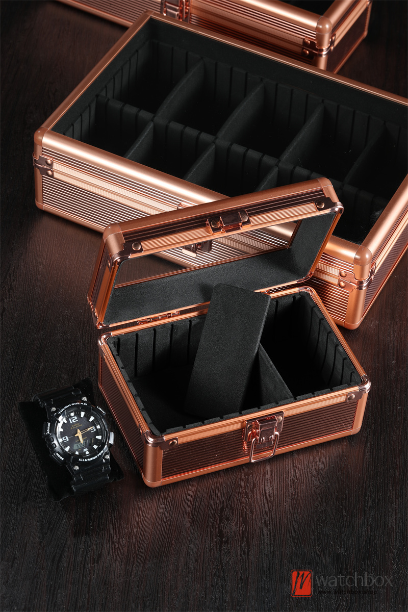 Top Quality 3 Grids Rose Gold Color Aluminum Alloy Watch Jewelry Case Storage Organizer Display Gift Box