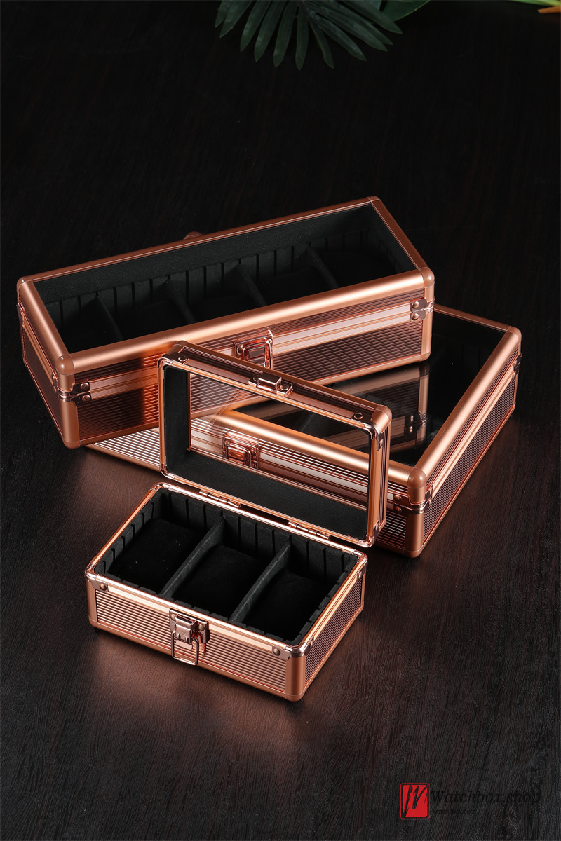 Top Quality 3 Grids Rose Gold Color Aluminum Alloy Watch Jewelry Case Storage Organizer Display Gift Box Top Quality 3 Grids Rose Gold Color Aluminum Alloy Watch Jewelry Case Storage Organizer Display Gift Box