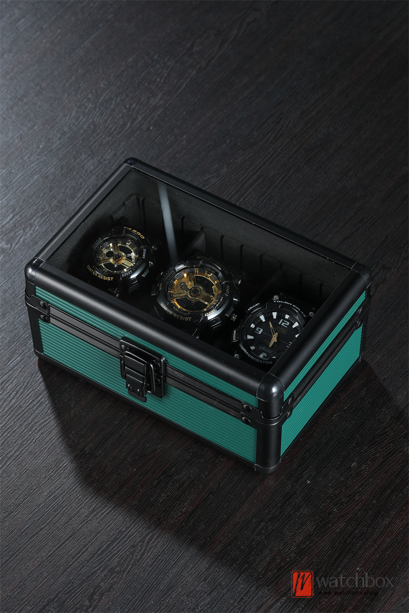 3 Grids Top Quality Aluminum Alloy Colors Travel Watch Jewelry Case Storage Organizer Glass Display Gift Box