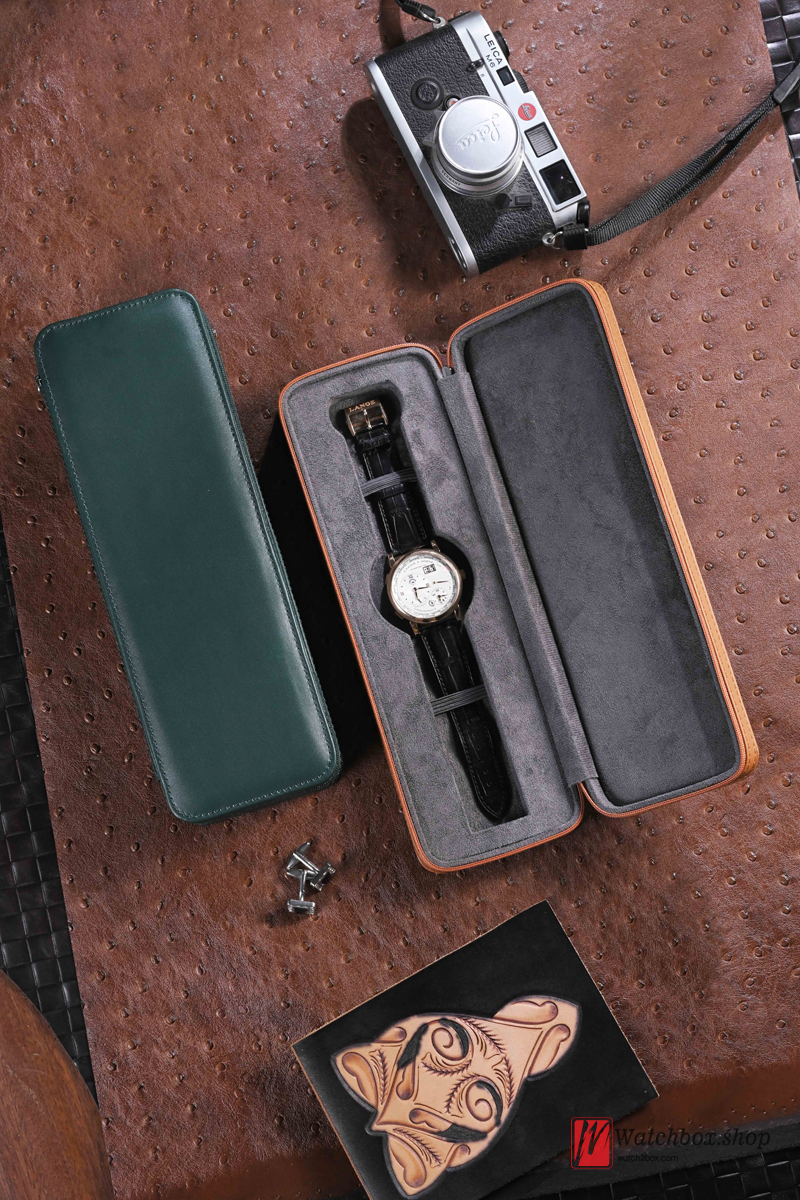 Single Leather Strap Mechanical Watch Case Storage Travel Leather Zipper Box