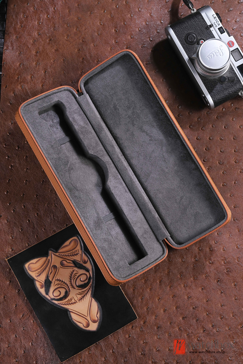 Single Leather Strap Mechanical Watch Case Storage Travel Leather Zipper Box