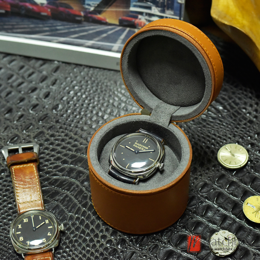 Single Round Zipper Leather Watch Case Storage Travel Box