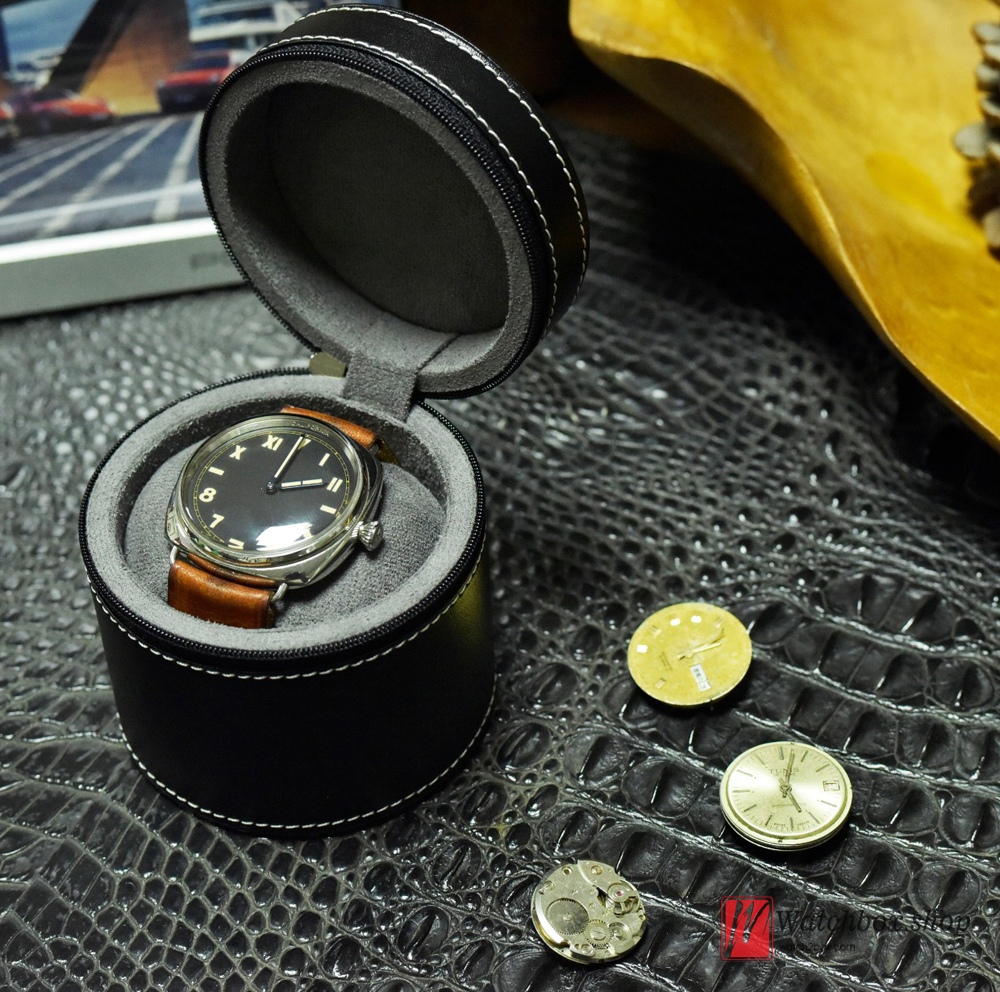Single Round Zipper Leather Watch Case Storage Travel Box Single Round Zipper Leather Watch Case Storage Travel Box