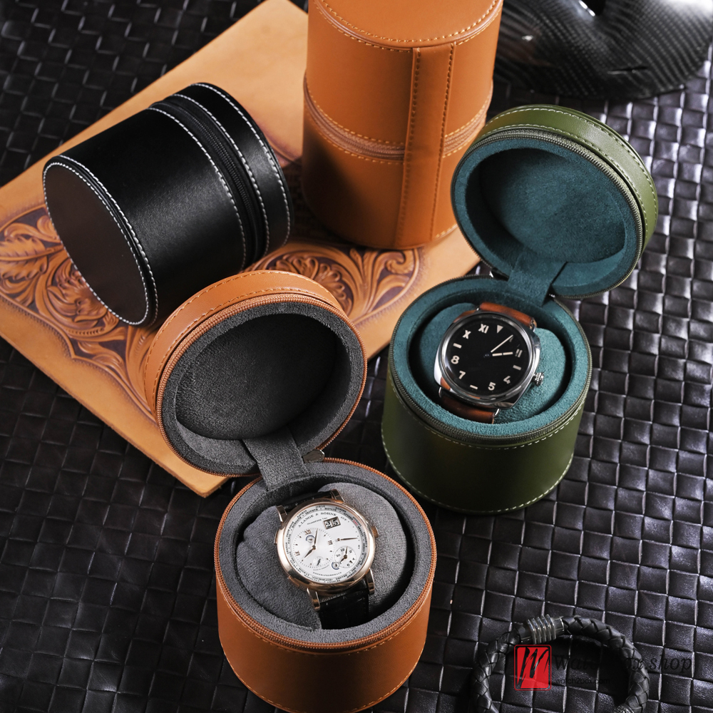 Single Round Zipper Leather Watch Case Storage Travel Box Single Round Zipper Leather Watch Case Storage Travel Box