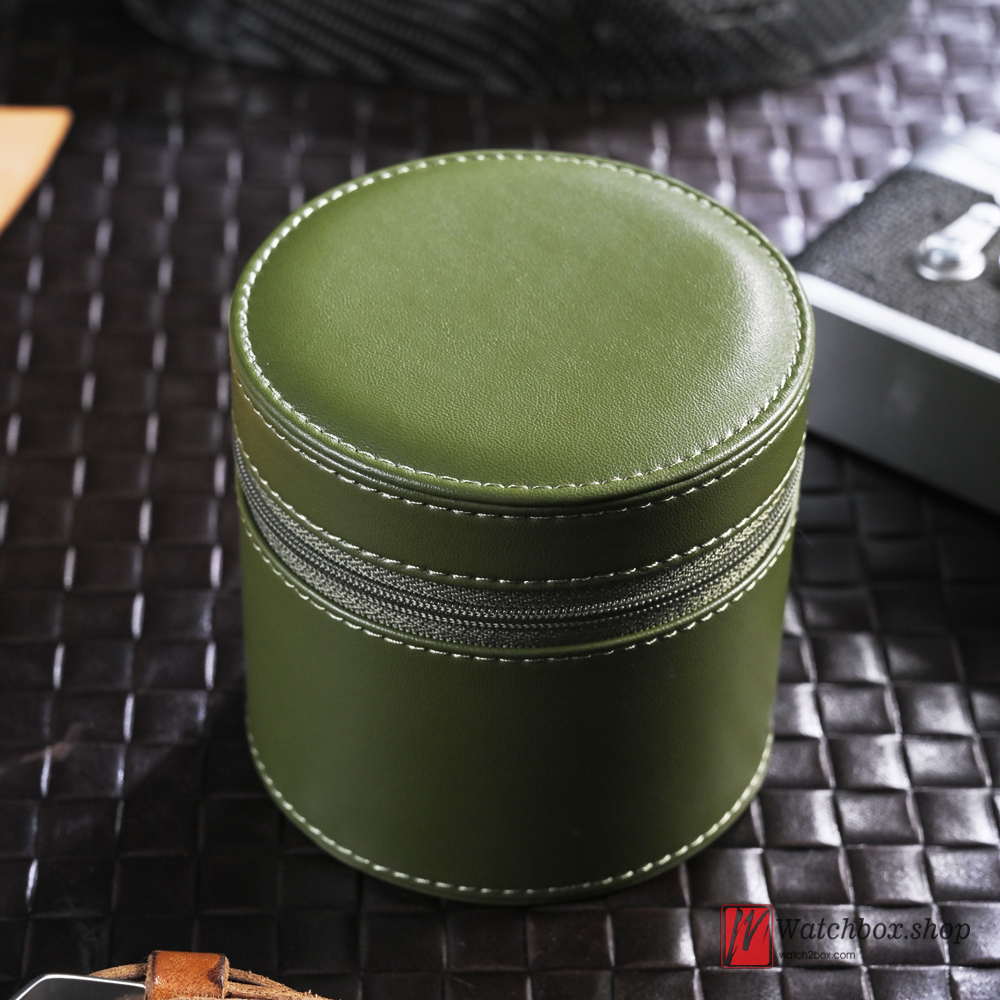 Single Round Zipper Leather Watch Case Storage Travel Box