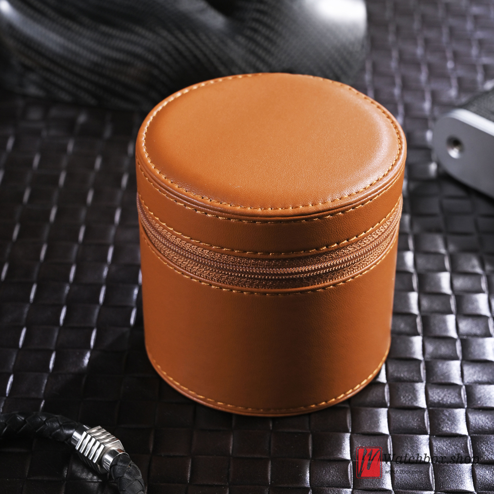 Single Round Zipper Leather Watch Case Storage Travel Box