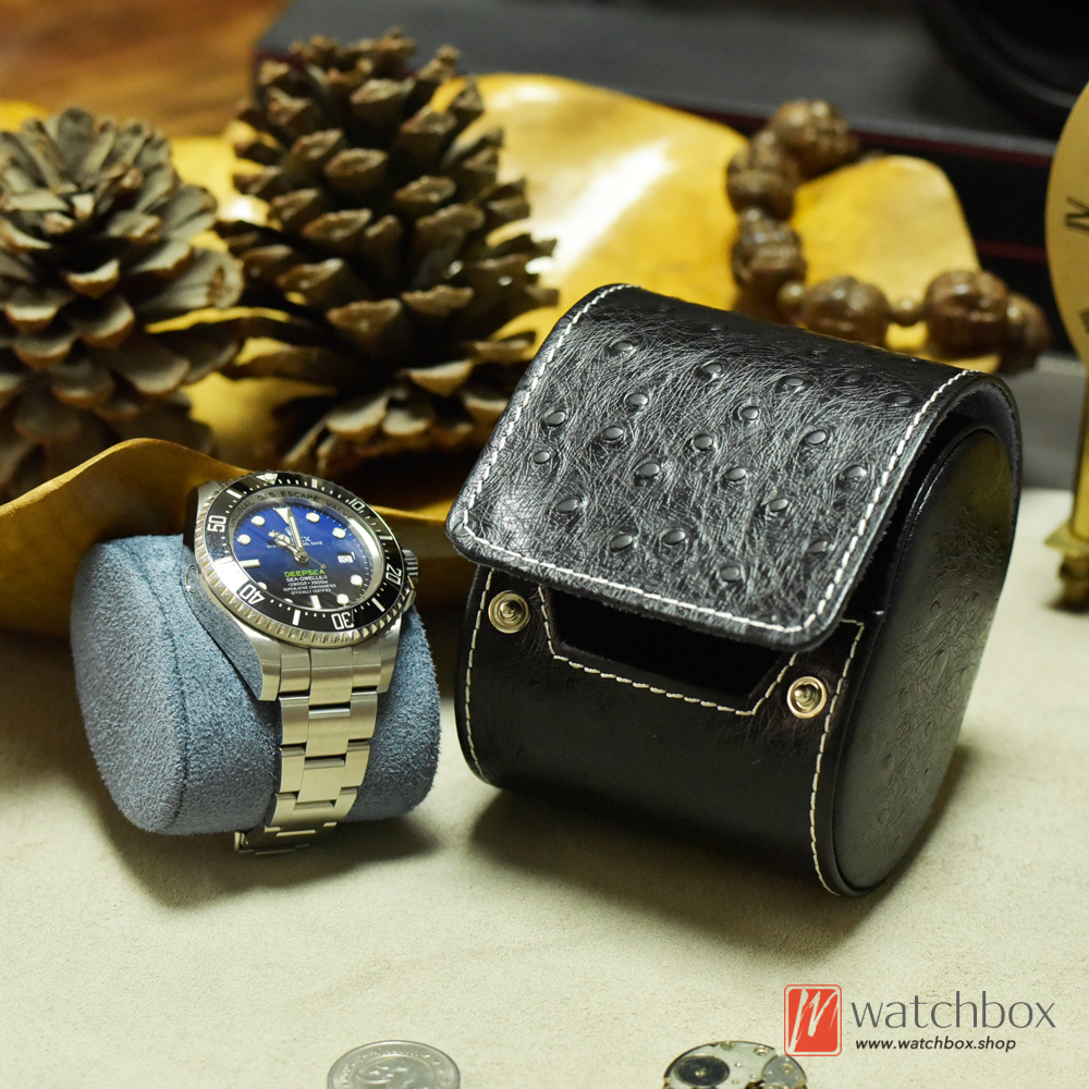 Superior Quality Pressed Ostrich Pattern Geunine Leather Watch Case Storage Travel Box