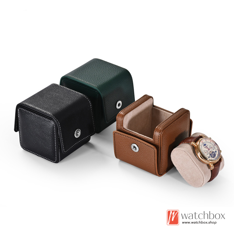 PU Leather Snap Button Square Single Watch Jewelry Case Storage Travel Box Gift Box
