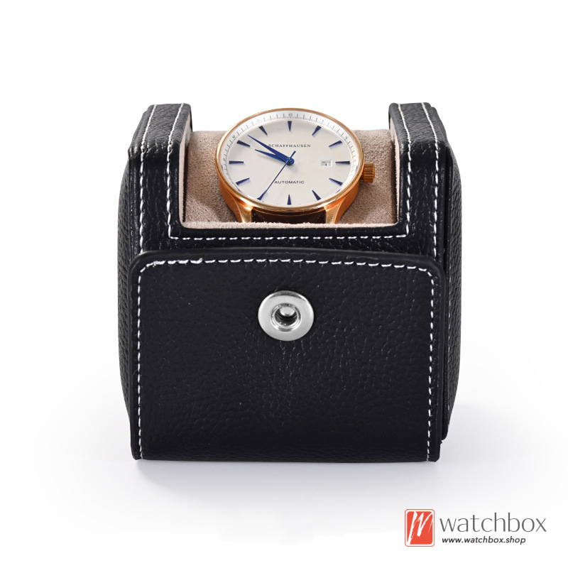PU Leather Snap Button Square Single Watch Jewelry Case Storage Travel Box Gift Box