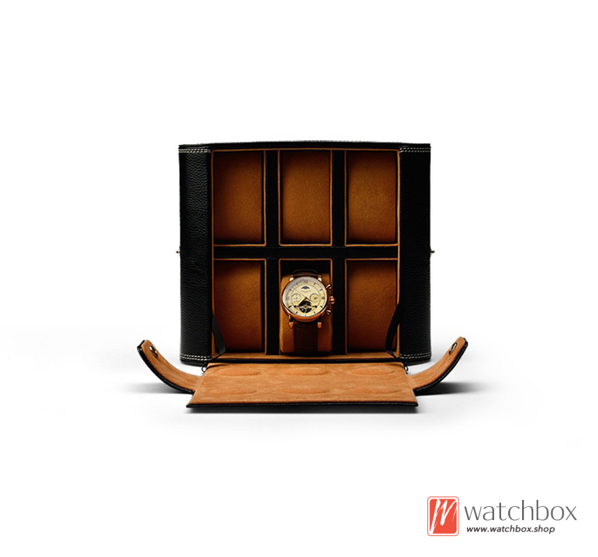 Black PU Leather 6 Grids Watch Jewelry Case Organizer Storage Travel Gift Box