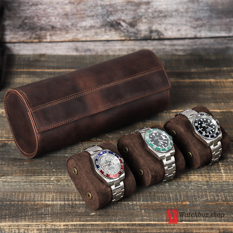 Vintage Portable 3 Slots Brown Crazy Horse Cowhide Leather Watch Jewelry Case Storage Travel Gift Box Vintage Portable 3 Slots Brown Crazy Horse Cowhide Leather Watch Jewelry Case Storage Travel Gift Box