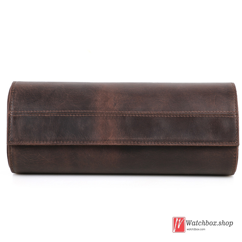 Vintage Portable 3 Slots Brown Crazy Horse Cowhide Leather Watch Jewelry Case Storage Travel Gift Box Vintage Portable 3 Slots Brown Crazy Horse Cowhide Leather Watch Jewelry Case Storage Travel Gift Box