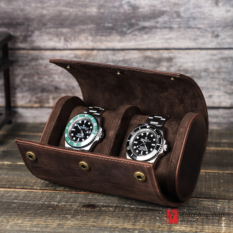 Vintage 2 Slots Outdoor Travel Crazy Horse Cowhide Leather Watch Jewelry Case Storage Organizer Gift Box Vintage 2 Slots Outdoor Travel Crazy Horse Cowhide Leather Watch Jewelry Case Storage Organizer Gift Box