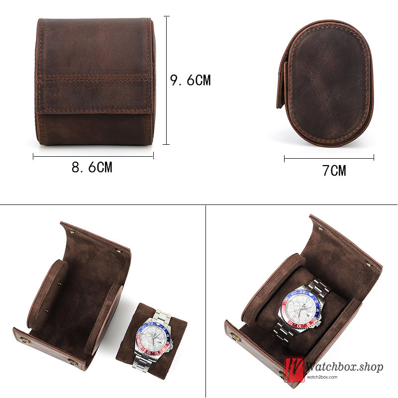 Vintage Single Crazy Horse Cowhide Leather Watch Jewelry Case Storage Organizer Gift Outdoor Travel Box