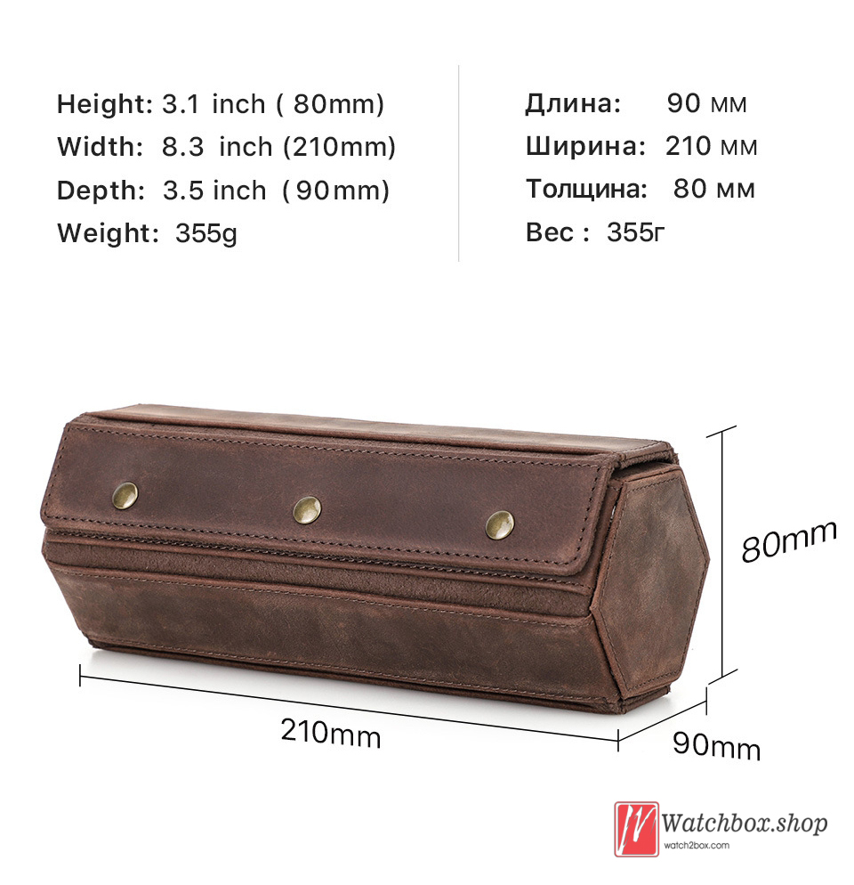 Vintage Diamond Crazy Horse Cowhide Leather 3 Pieces Watch Jewelry Case Storage Outdoor Travel Gift Box