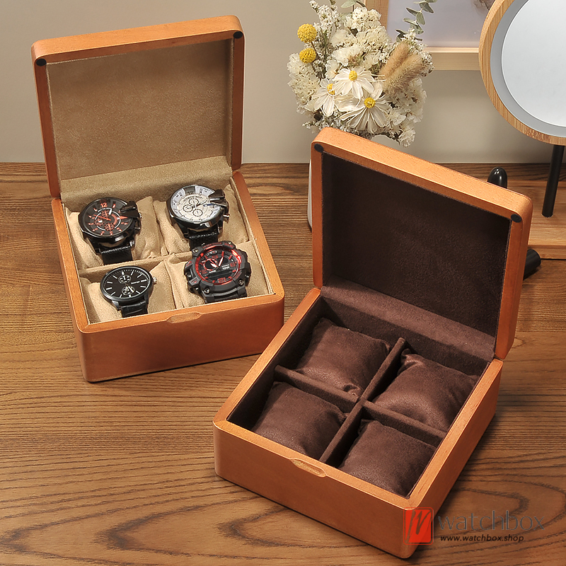 Retro 6 Grids Mahogany Solid Wood Square Watch Jewelry Case Storage Organizer Box