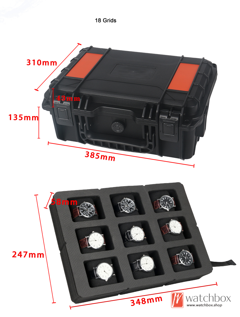 16/18 Grids Double Layer Portable Watch Jewelry Case Storage Box Outdoor Waterproof Shockproof Protection Suitcase Travel Box