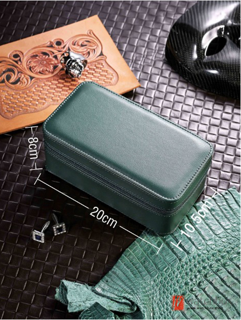 Fashion Sport 3 Grids Zipper Leather Watch Jewelry Case Storage Organizer Travel Box