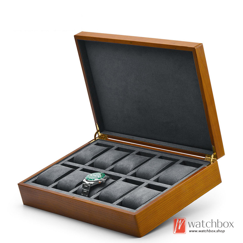 12 Grids Solid Wood Watch Jewelry Case Storage Organizer Box