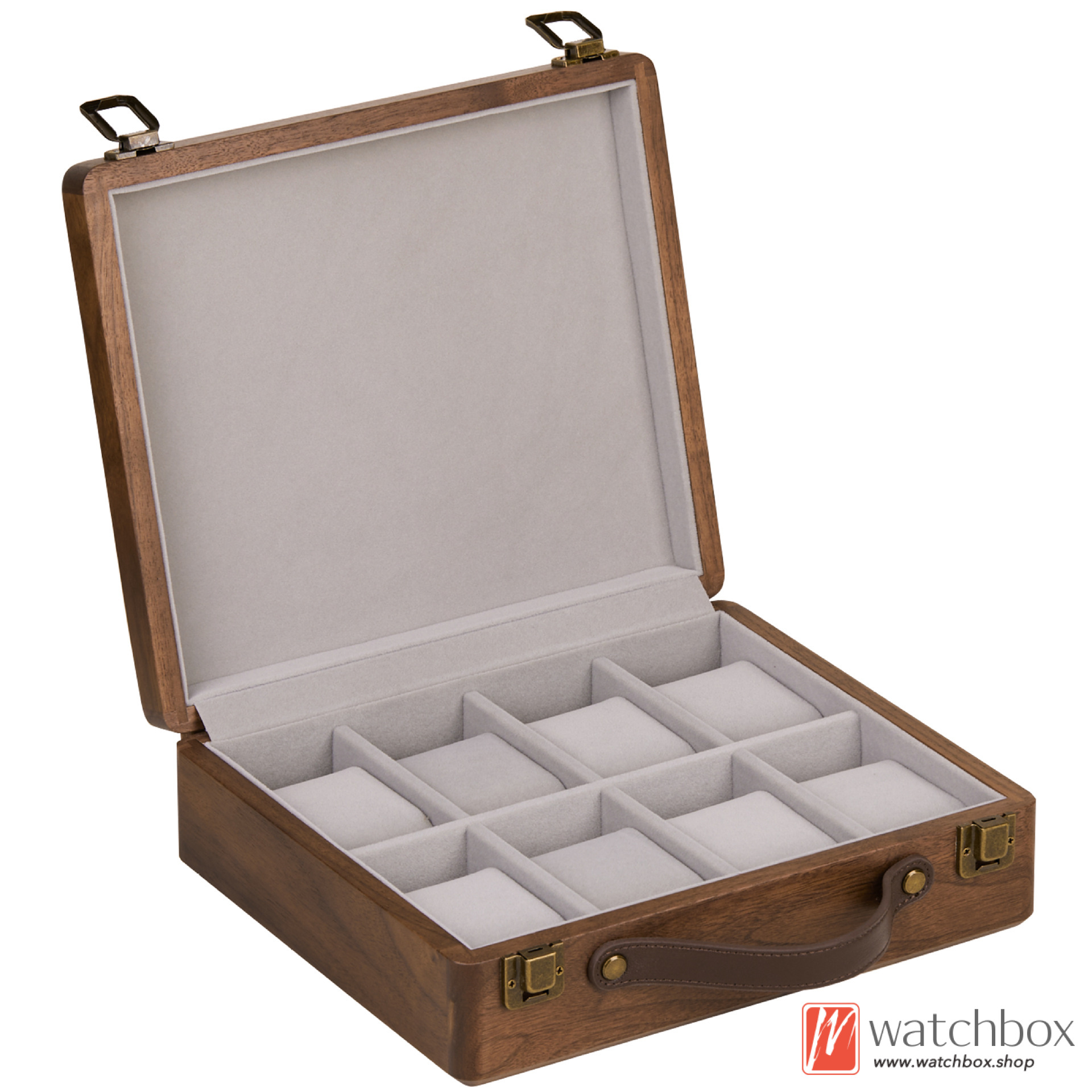 Premium Quality Vintage Solid Black Walnut Wood Suitcase Watch Box Jewelry Storage Travel Display Box
