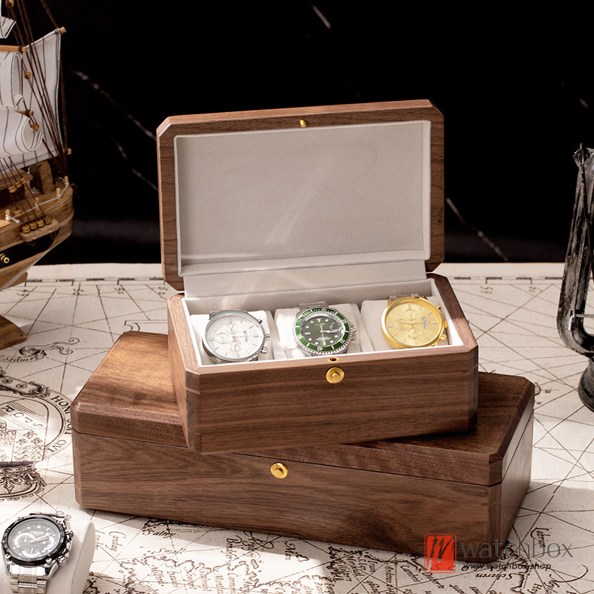 Premium Quality Vintage Solid Black Walnut Wood Watch Jewelry Case Storage Display Box