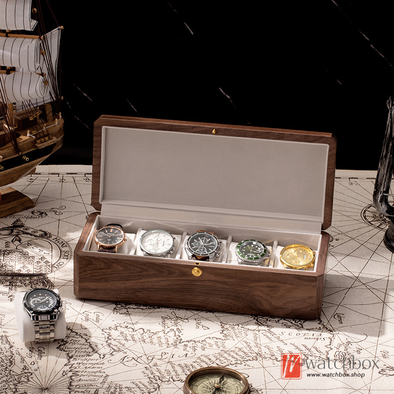 Premium Quality Vintage Solid Black Walnut Wood Watch Jewelry Case Storage Display Box